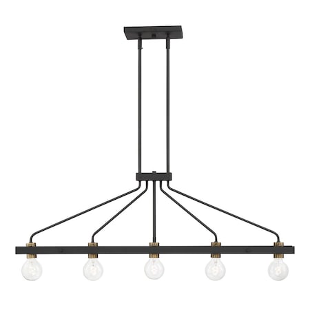 Designers Fountain Ravella 5 Light Mid-Century Black with Clear Glass Shades Chandelier For Dining Rooms 94238-BK